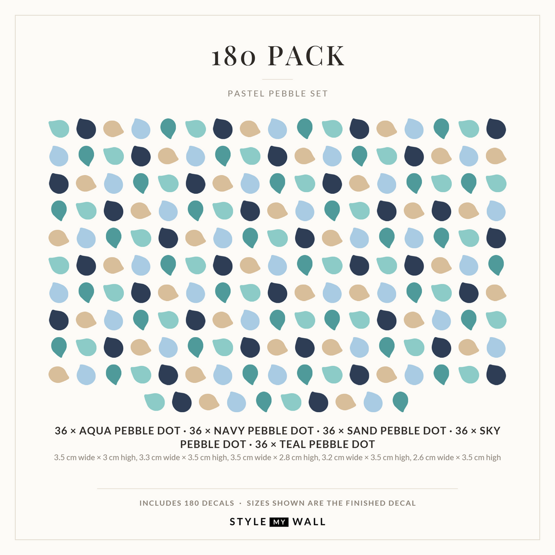 Pastel Pebble Dots Wall Sticker Decals: 180 Pack sizes