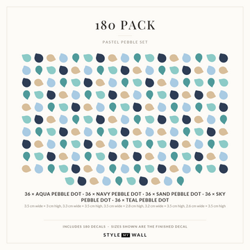 Pastel Pebble Dots Wall Sticker Decals: 180 Pack sizes