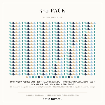 Pastel Pebble Dots Wall Sticker Decals: 540 Pack sizes