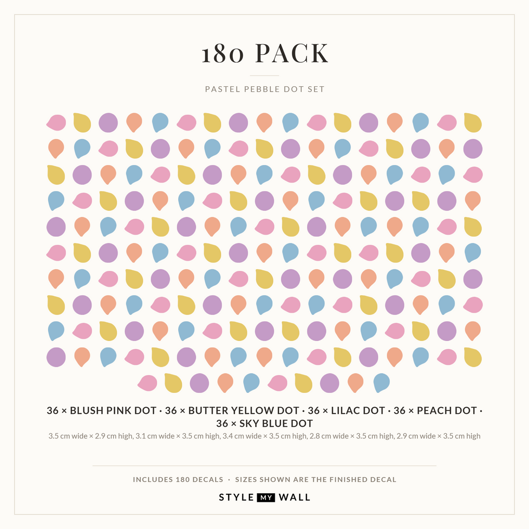 Pastel Pebble Dots Wall Sticker Decals: 180 Pack sizes