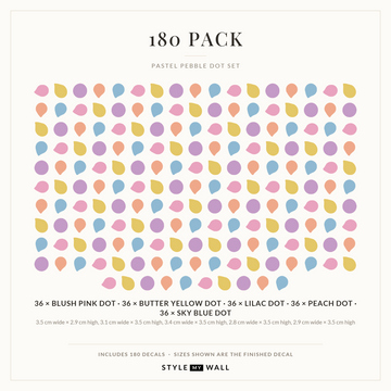 Pastel Pebble Dots Wall Sticker Decals: 180 Pack sizes