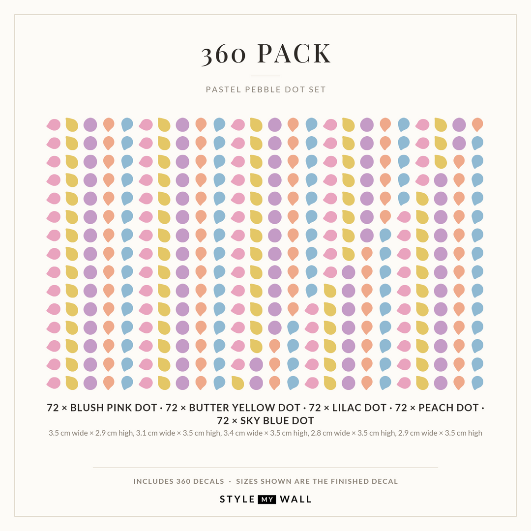 Pastel Pebble Dots Wall Sticker Decals: 360 Pack sizes
