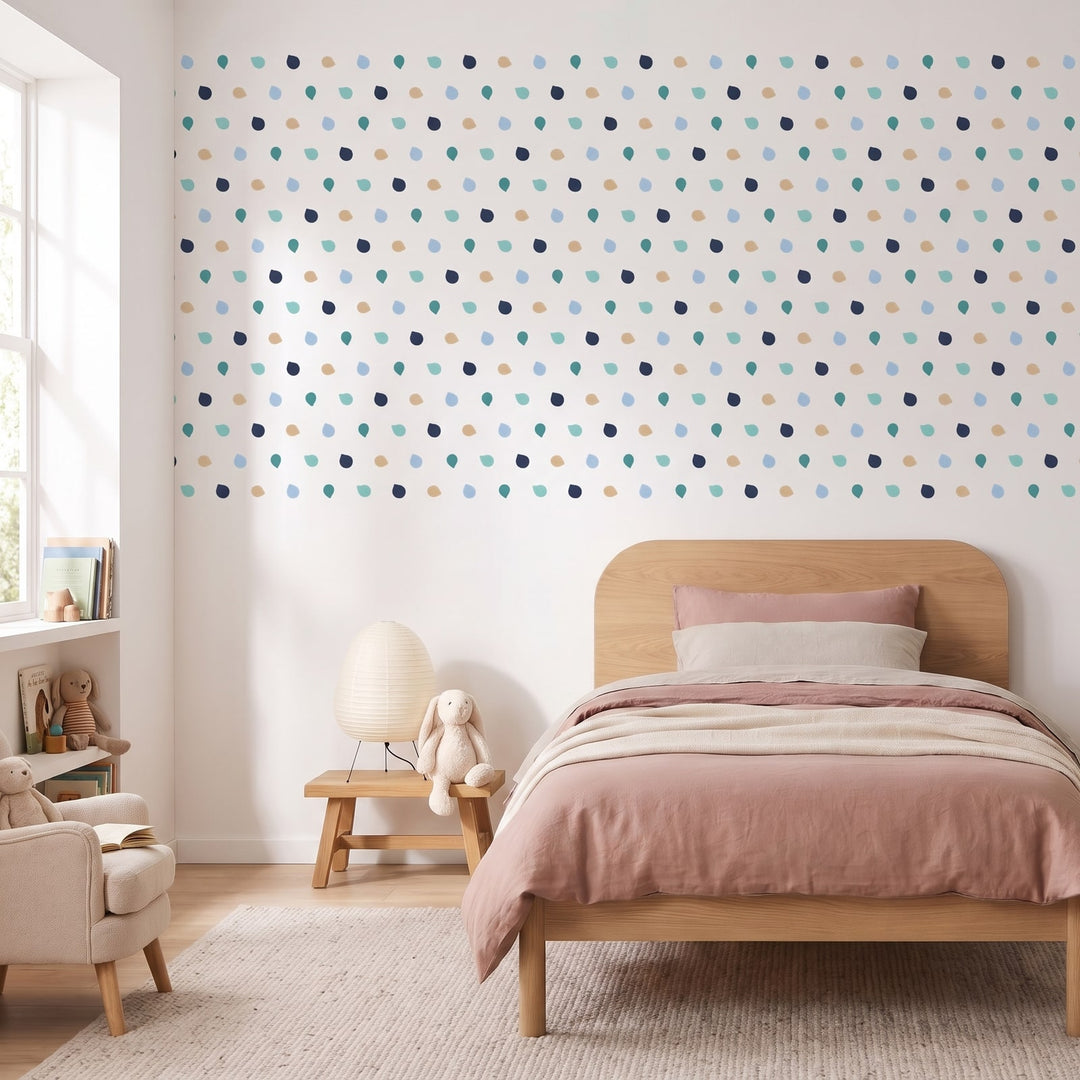 Pastel Pebble Dots Wall Sticker Decals wall decals: the whole room from a corner in a girl's bedroom