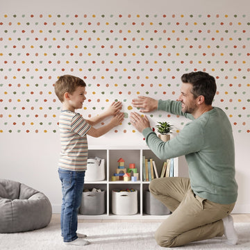 Pebble Dot Wall Sticker Decals wall decals: a boy and his dad putting the decals up in a kids' room