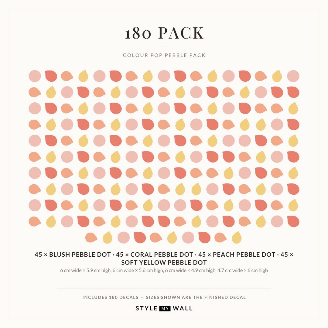 Colour Pop Pebble Dots Wall Sticker Decals: 180 Pack sizes
