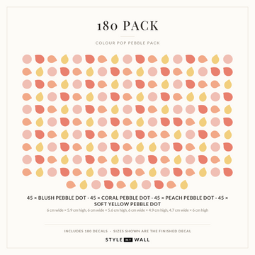 Colour Pop Pebble Dots Wall Sticker Decals: 180 Pack sizes