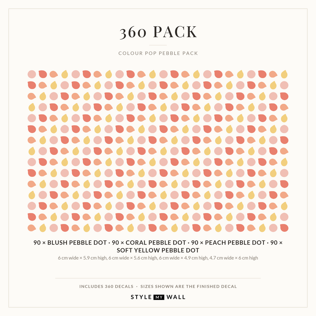 Colour Pop Pebble Dots Wall Sticker Decals: 360 Pack sizes