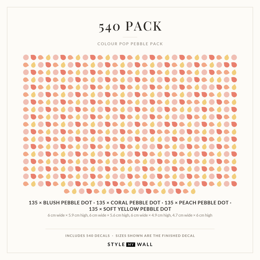 Colour Pop Pebble Dots Wall Sticker Decals: 540 Pack sizes