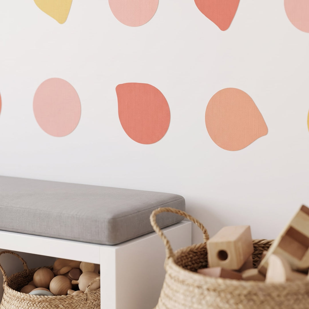 Colour Pop Pebble Dots Wall Sticker Decals wall decals: a close-up of the decals from one side in a playroom