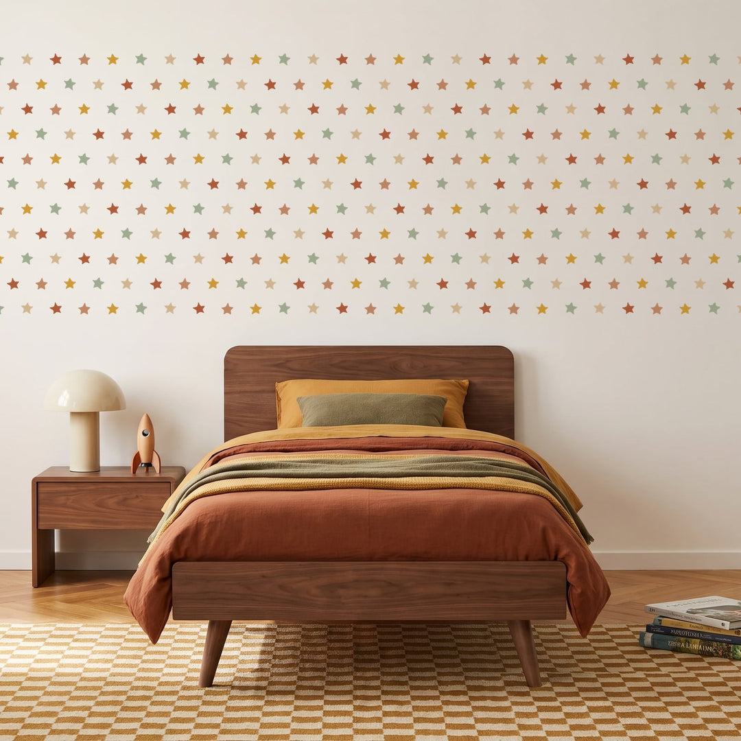 Earthy Star Scatter Wall Sticker Decals wall decals on a boy's bedroom wall (288 Pack size)