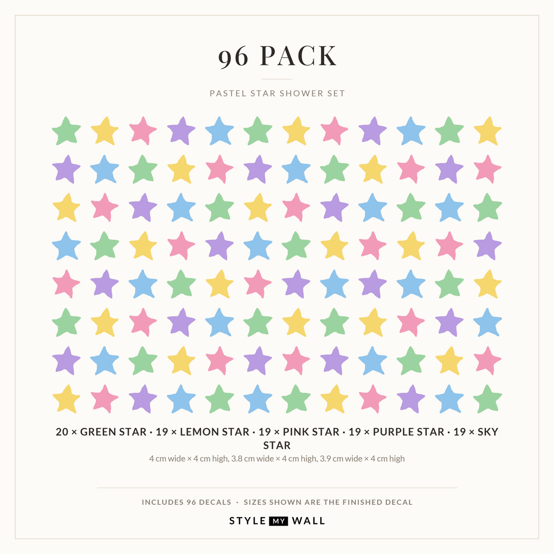 Pastel Star Shower Wall Sticker Decals: 96 Pack sizes