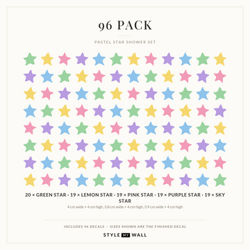 Pastel Star Shower Wall Sticker Decals: 96 Pack sizes
