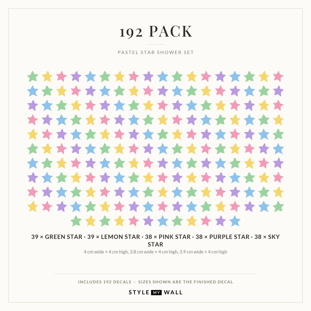Pastel Star Shower Wall Sticker Decals: 192 Pack sizes