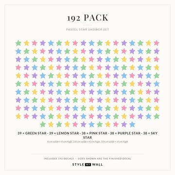 Pastel Star Shower Wall Sticker Decals: 192 Pack sizes