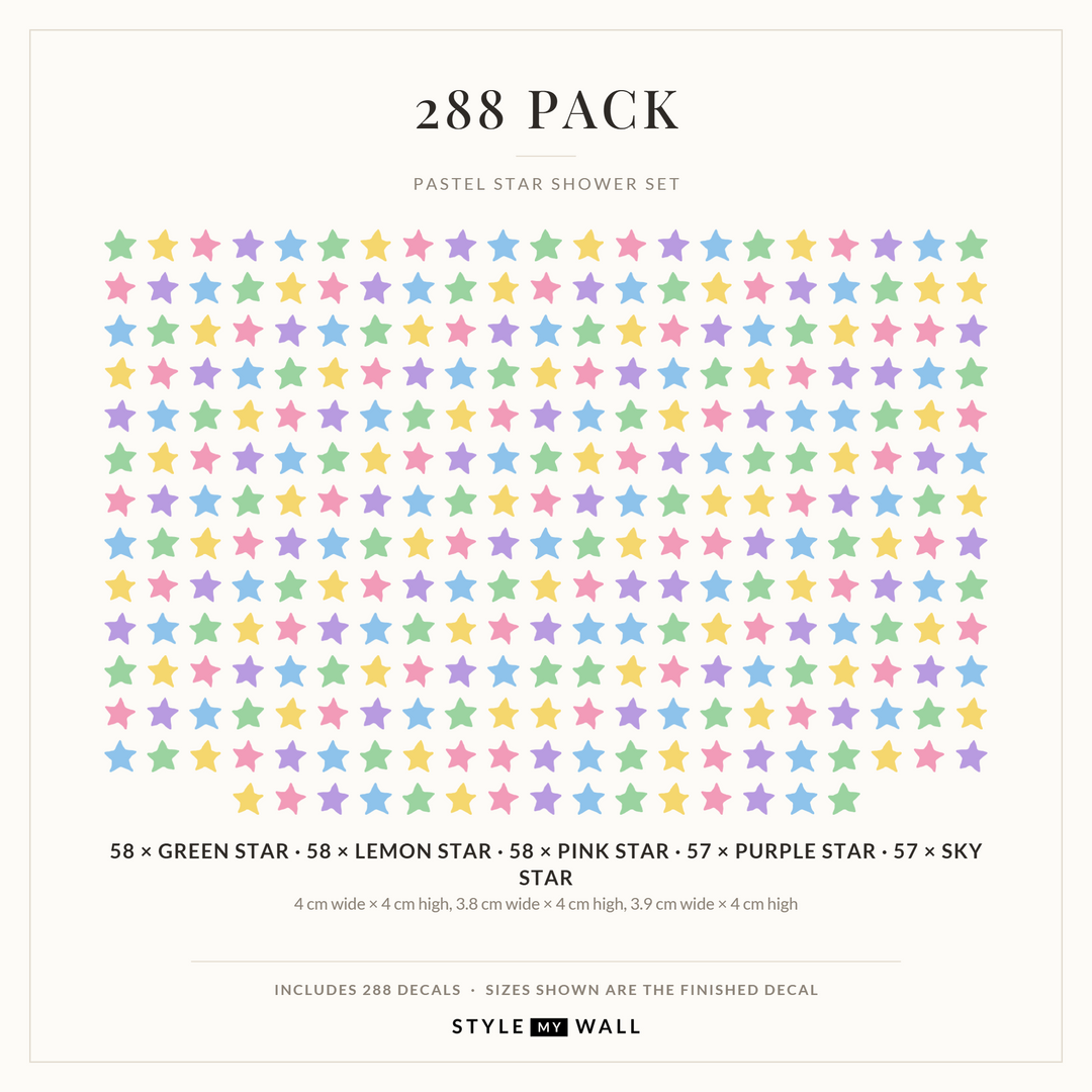 Pastel Star Shower Wall Sticker Decals: 288 Pack sizes
