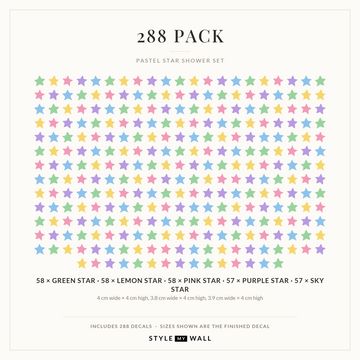 Pastel Star Shower Wall Sticker Decals: 288 Pack sizes