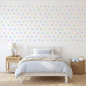 Pastel Star Shower Wall Sticker Decals wall decals on a boy's bedroom wall (192 Pack size)
