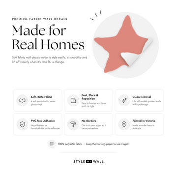 Starry Skies Wall Sticker Decals: soft matte fabric wall decals that peel, stick and reposition, printed in Victoria