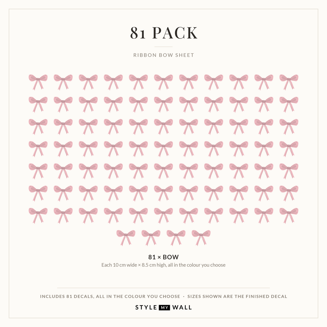 Ribbon Bows Wall Sticker Decals: 81 Pack sizes