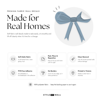 Ribbon Bows Wall Sticker Decals: soft matte fabric wall decals that peel, stick and reposition, printed in Victoria