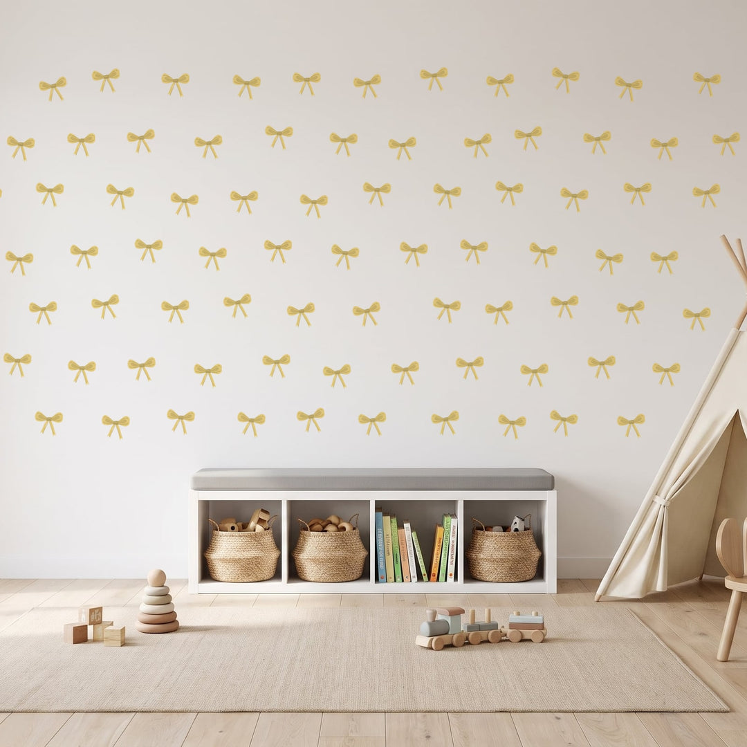 Ribbon Bows Wall Sticker Decals wall decals on a playroom wall (in Butter, 81 Pack size)