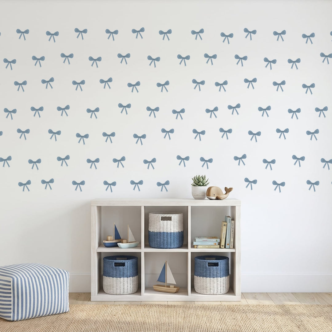Ribbon Bows Wall Sticker Decals wall decals on a kids' room wall (in Dusty Blue, 81 Pack size)