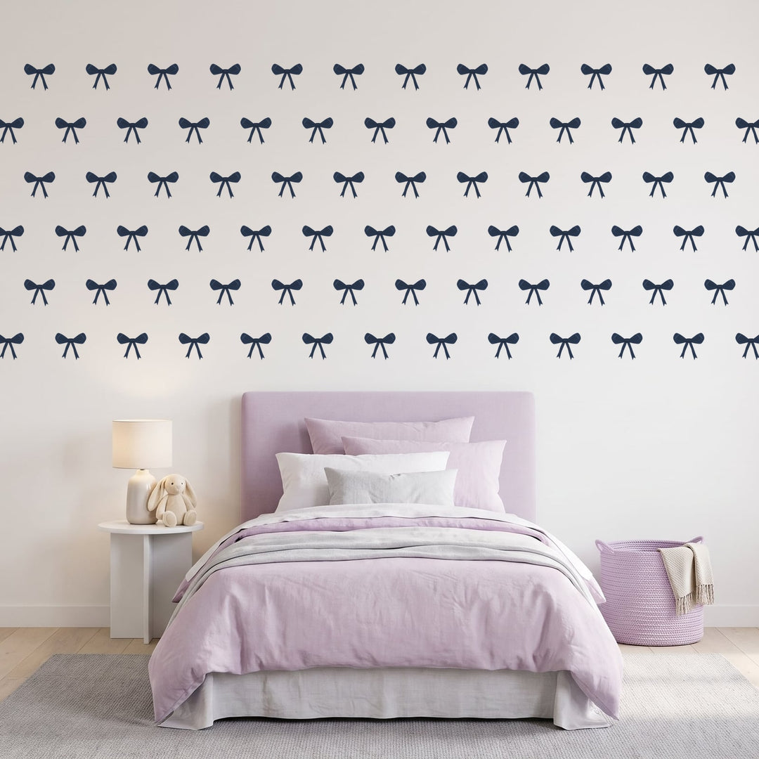 Ribbon Bows Wall Sticker Decals wall decals on a girl's bedroom wall (in Navy, 81 Pack size)