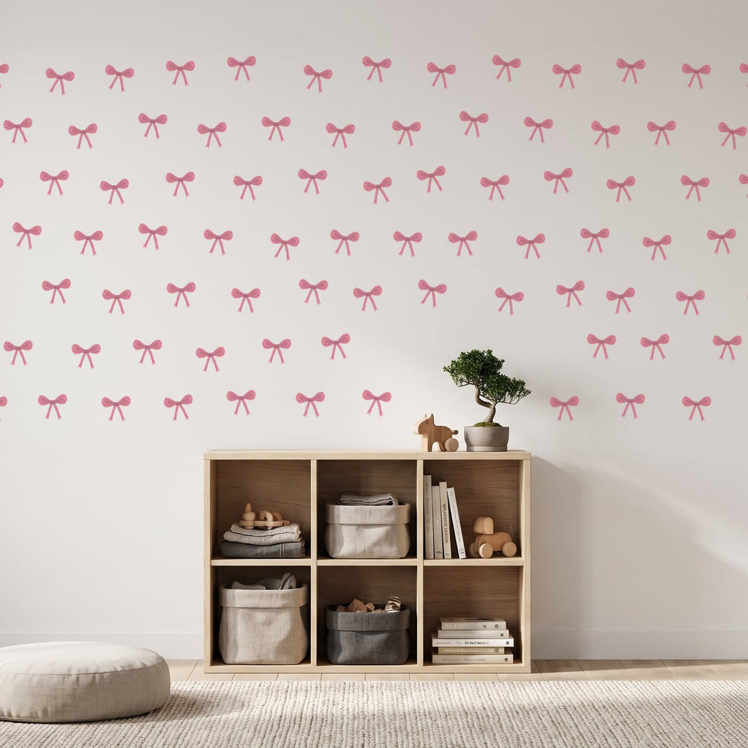 Ribbon Bows Wall Sticker Decals wall decals on a kids' room wall (in Pink, 81 Pack size)