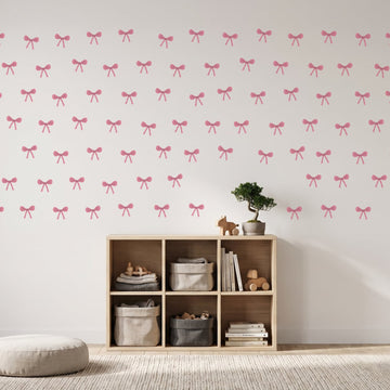 Ribbon Bows Wall Sticker Decals wall decals on a kids' room wall (in Pink, 81 Pack size)
