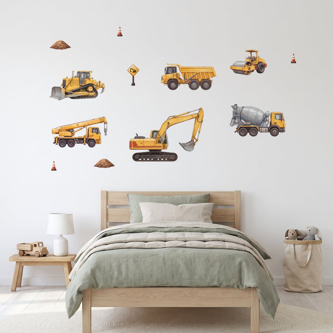 Aussie Construction Crew Wall Sticker Decals wall decals on a boy's bedroom wall (Feature Wall (Medium) size)