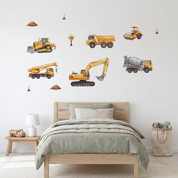 Aussie Construction Crew Wall Sticker Decals wall decals on a boy's bedroom wall (Feature Wall (Medium) size)