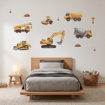 Aussie Construction Crew Wall Sticker Decals wall decals on a boy's bedroom wall (Feature Wall (Medium) size)