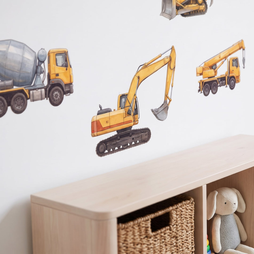 Aussie Construction Crew Wall Sticker Decals wall decals: a close-up of the decals from one side in a kids' room