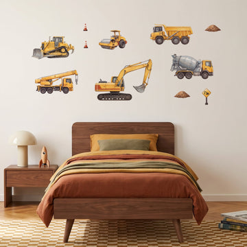 Aussie Construction Crew Wall Sticker Decals wall decals on a boy's bedroom wall (Feature Wall (Medium) size)