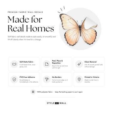 Blush Watercolour Butterflies Wall Sticker Decals: soft matte fabric wall decals that peel, stick and reposition, printed in Victoria