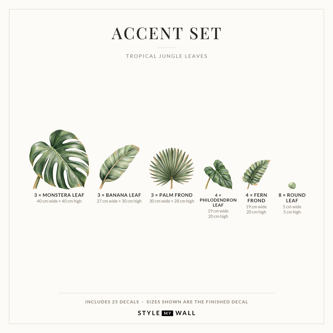 Tropical Jungle Leaves Wall Sticker Decals: Accent Set sizes
