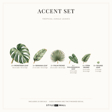 Tropical Jungle Leaves Wall Sticker Decals: Accent Set sizes