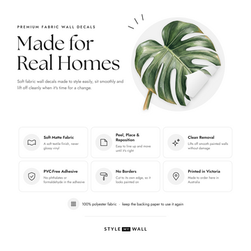 Tropical Jungle Leaves Wall Sticker Decals: soft matte fabric wall decals that peel, stick and reposition, printed in Victoria