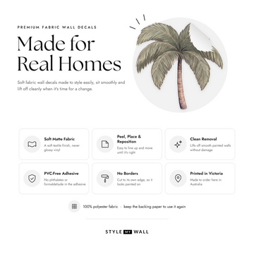 Little Palm Trees Wall Sticker Decals: soft matte fabric wall decals that peel, stick and reposition, printed in Victoria