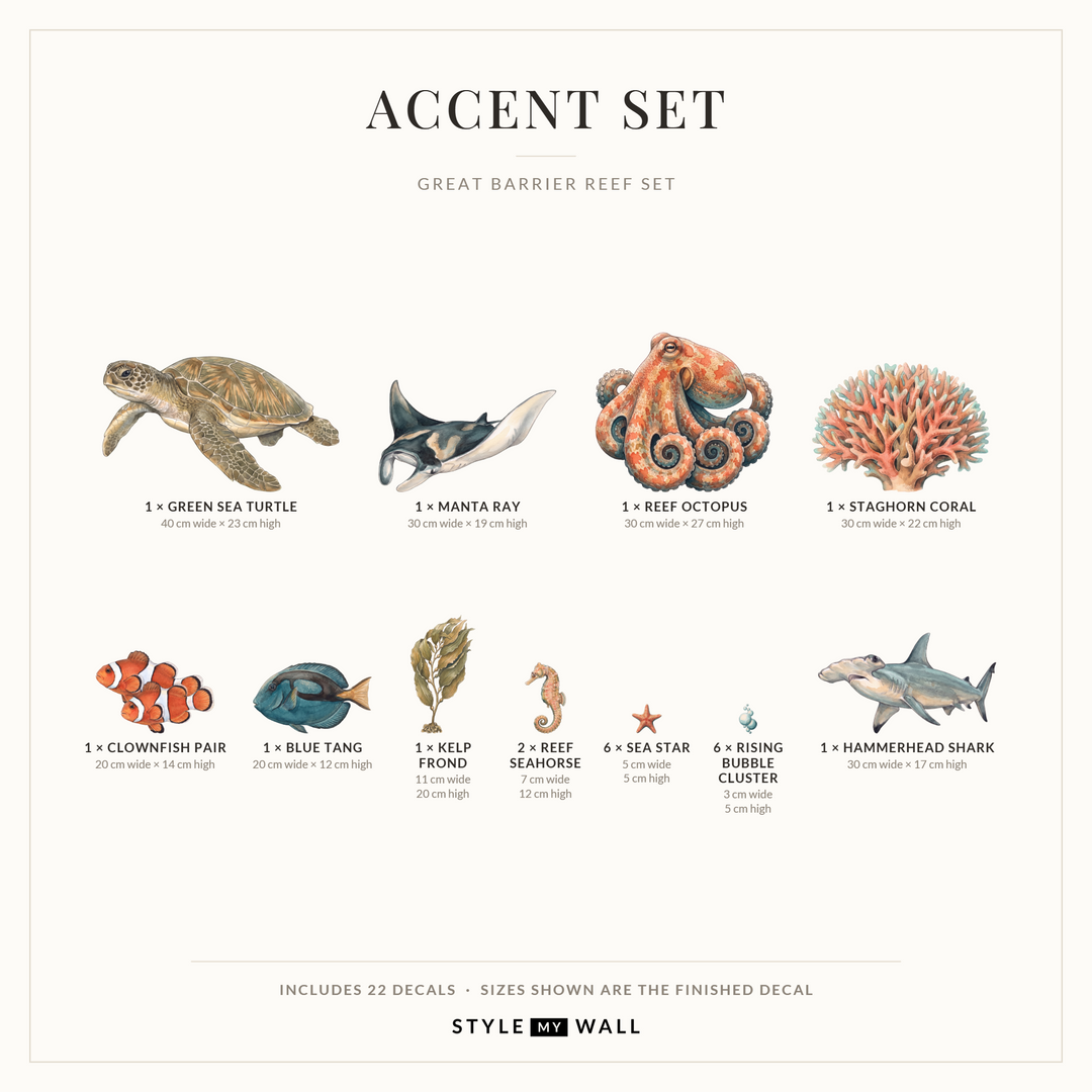 Great Barrier Reef Wall Sticker Decals: Accent Set sizes