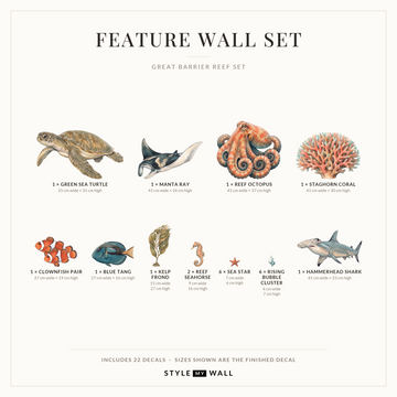 Great Barrier Reef Wall Sticker Decals: Feature Wall Set sizes