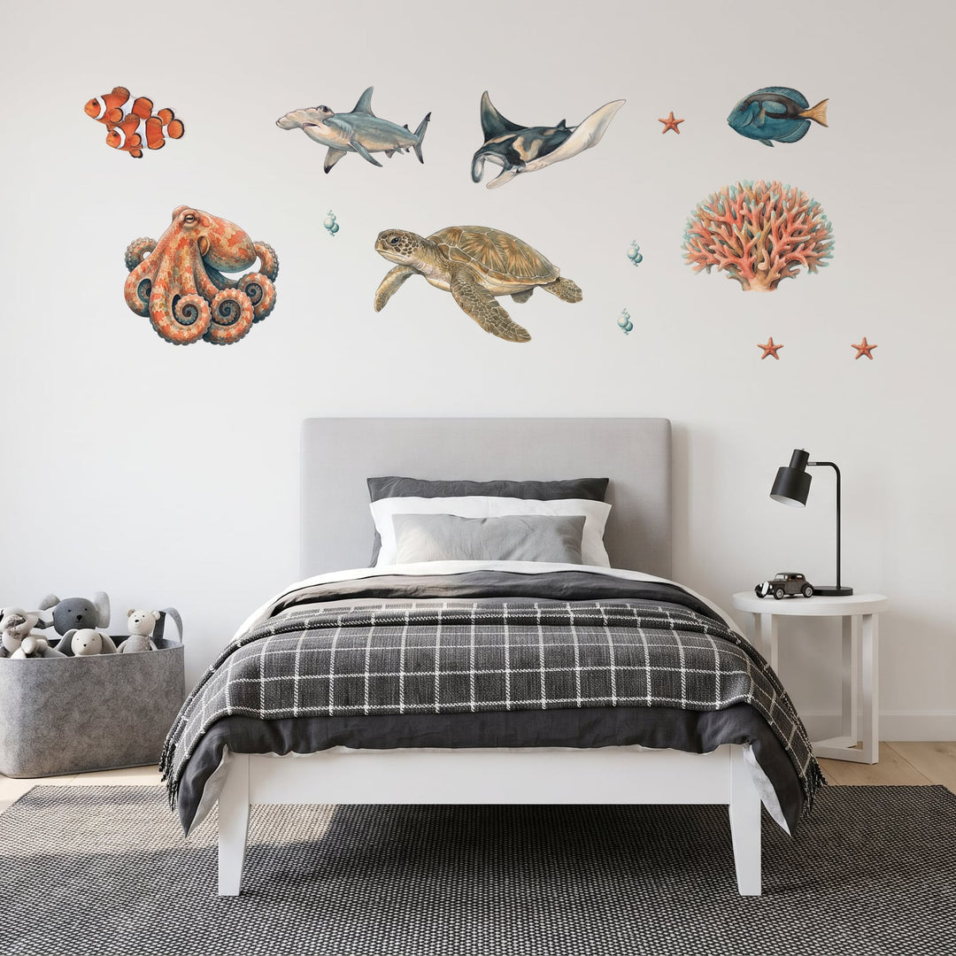 Great Barrier Reef Wall Sticker Decals wall decals on a boy's bedroom wall (Feature Wall (Medium) size)