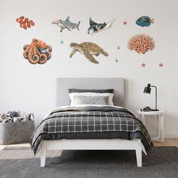 Great Barrier Reef Wall Sticker Decals wall decals on a boy's bedroom wall (Feature Wall (Medium) size)