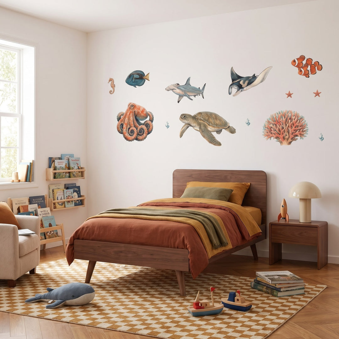 Great Barrier Reef Wall Sticker Decals wall decals: the whole room from a corner in a boy's bedroom