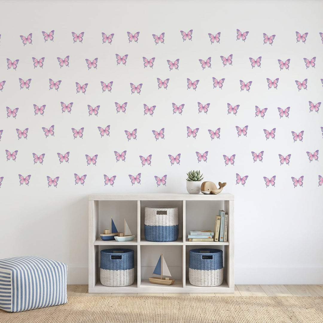 Butterfly Garden Wall Sticker Decals wall decals on a kids' room wall (in Pink Lilac, 84 Pack size)
