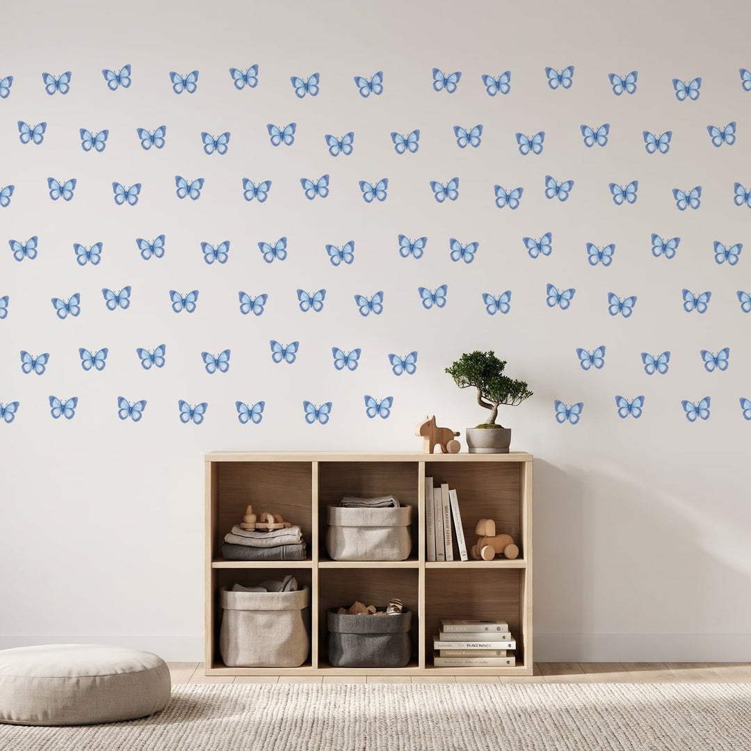 Butterfly Garden Wall Sticker Decals wall decals on a kids' room wall (in Reef Blue, 84 Pack size)