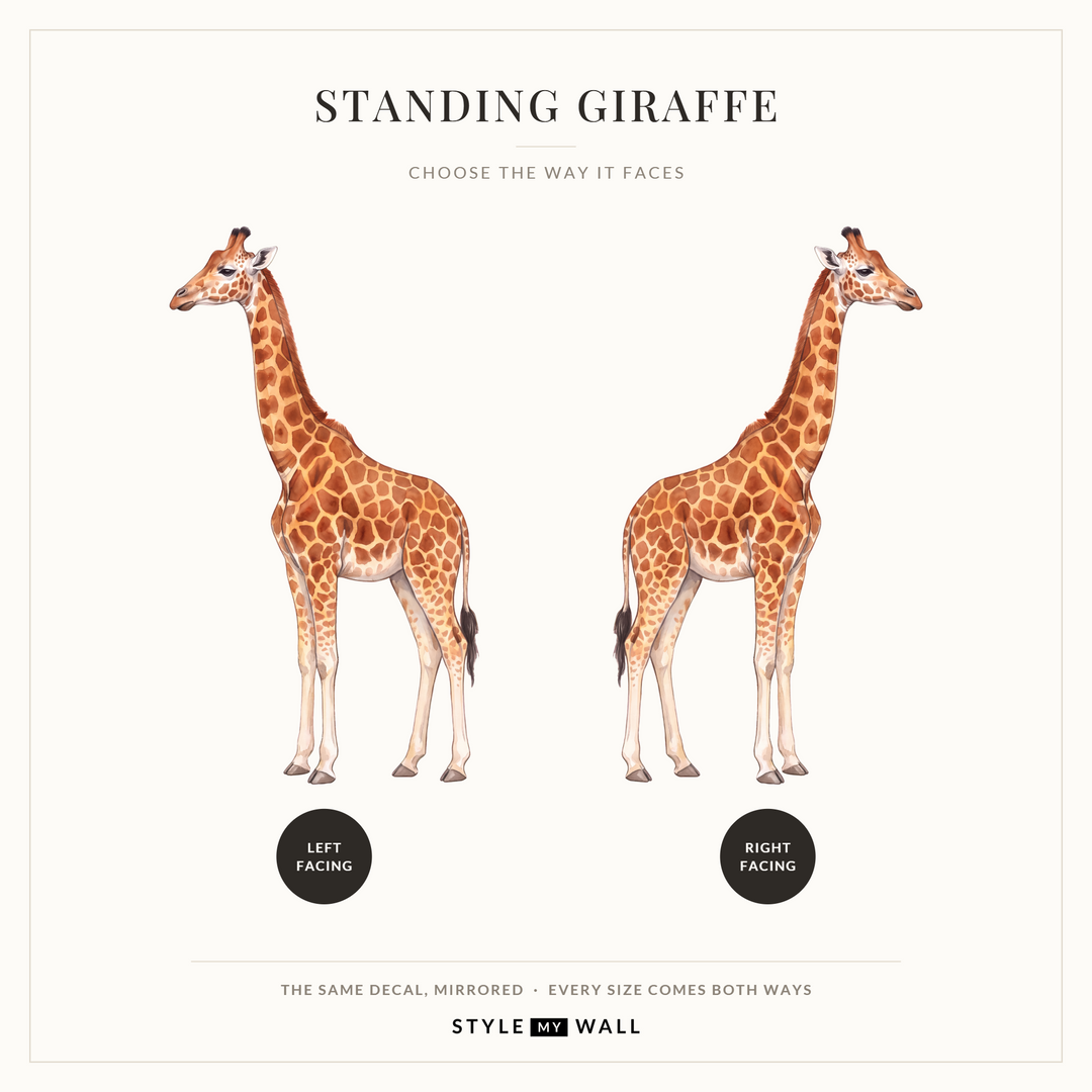 Gentle Giraffe Wall Sticker Decals: left facing and right facing, the same decal mirrored