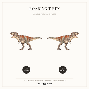Roaring T Rex Wall Sticker Decals: left facing and right facing, the same decal mirrored