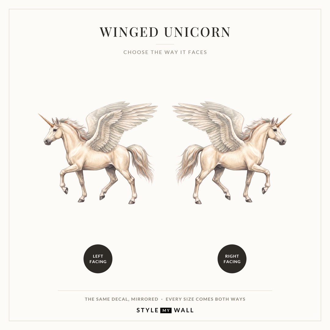Winged Unicorn Wall Sticker Decals: left facing and right facing, the same decal mirrored