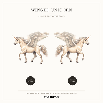 Winged Unicorn Wall Sticker Decals: left facing and right facing, the same decal mirrored